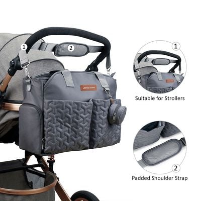 Little Story Quilted Diaper Bag w / Pacifier Pouch - Dark Grey