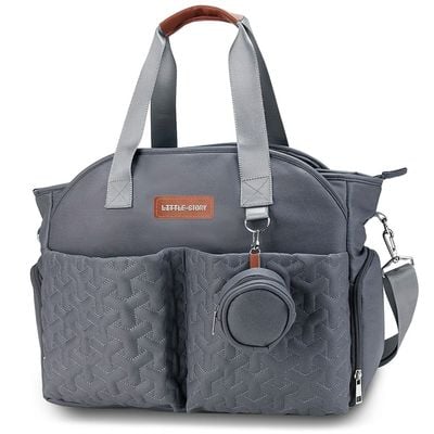 Little Story Quilted Diaper Bag w / Pacifier Pouch - Dark Grey