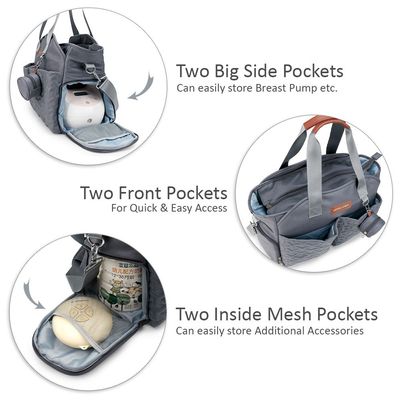 Little Story Quilted Diaper Bag w / Pacifier Pouch - Dark Grey