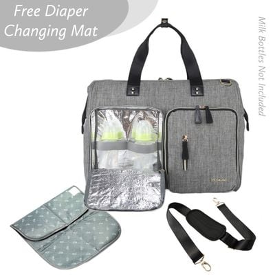 Little Story Gabrielle Mom Dad XL Travel Diaper Bag w / Diaper Changing Mat - Grey