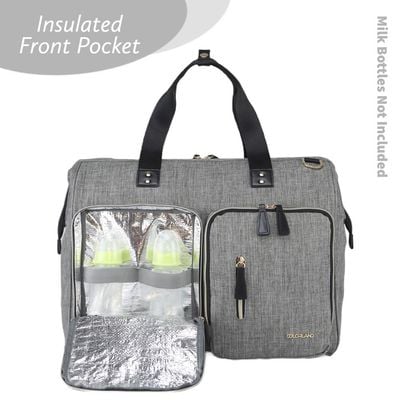 Little Story Gabrielle Mom Dad XL Travel Diaper Bag w / Diaper Changing Mat - Grey