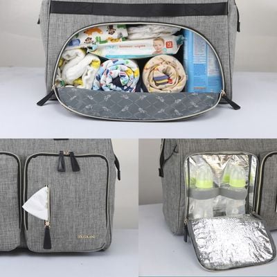 Little Story Gabrielle Mom Dad XL Travel Diaper Bag w / Diaper Changing Mat - Grey