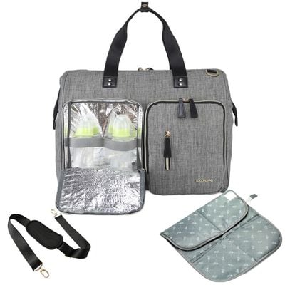 Little Story Gabrielle Mom Dad XL Travel Diaper Bag w / Diaper Changing Mat - Grey