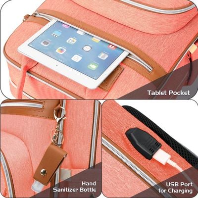 Little Story 2in1 Diaper Bag w / Sanitizer Bottle keychain & Stroller Hooks - Pink