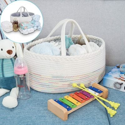 Little Story Cotton Rope Diaper Caddy - White Rainbow