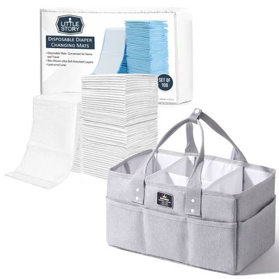 Sunveno Diaper Caddy with 100pcs Changing Mats - Grey