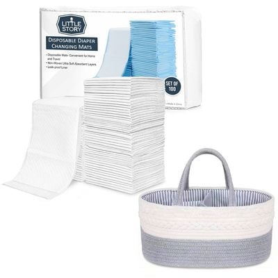 Little Story Diaper Caddy with 100pcs Changing Mats - Grey