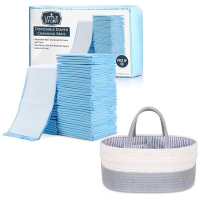Little Story Diaper Caddy With 50Pcs Changing Mats - Grey