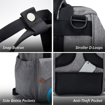 Little Story Elite Diaper Bag W/ Stroller Hooks & Changing Mat -Grey