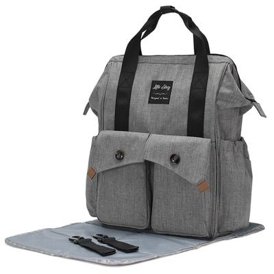 Little Story Elite Diaper Bag w / Stroller Hooks & Changing mat - Grey