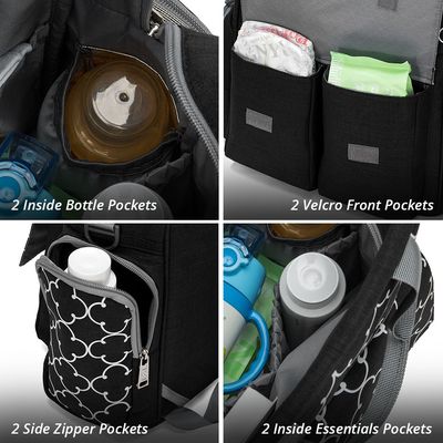 Little Story Convertible Diaper Bag W/ Zipper Pouch, Stroller Hooks & Changing Mat -Black