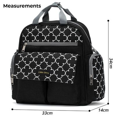 Little Story Convertible Diaper Bag W/ Zipper Pouch, Stroller Hooks & Changing Mat -Black