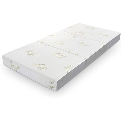 Vital 6 Inch Tri Folding Mattress Twin Size with Storage Bag, Foldable Memory Foam Topper Portable Floor Guest Bed with Removable Bamboo Cover, Breathable Washable (Single - W 90 x L 180 cm)