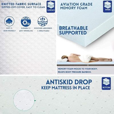 Vital Memory Foam (Visco) Mattress Topper Height of 5 cm With Removable Knitted Fabric Cover (Queen - 160 x 200)