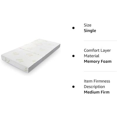 Vital 6 Inch Tri Folding Mattress Twin Size with Storage Bag, Foldable Memory Foam Topper Portable Floor Guest Bed with Removable Bamboo Cover, Breathable Washable (Double - W 120 x L 180 cm)