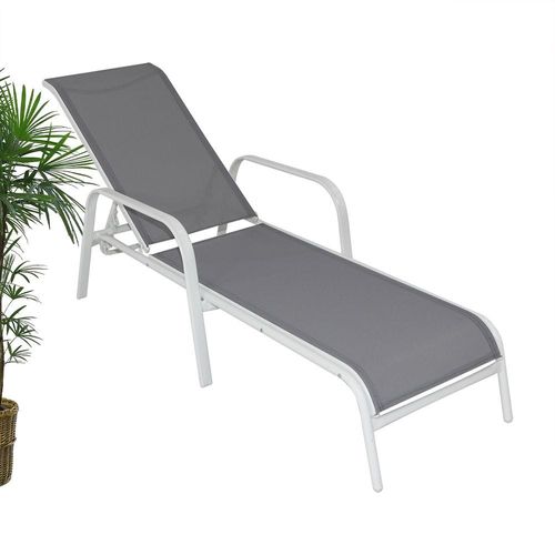 سرير شمسي من الألومنيوم قابل للتعديل بتصميم بسيط لحوض السباحة باللونين الأبيض والرمادي
