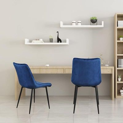 Modern Velvet Upholstered Flannelette Dining Chair with Golden Metal Leg - Blue