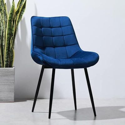 Modern Velvet Upholstered Flannelette Dining Chair with Golden Metal Leg - Blue