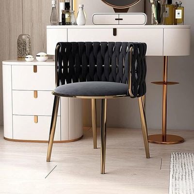 Modern Velvet Armchair with Golden Metal Leg - Black