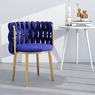 Modern Velvet Armchair with Golden Metal Leg - Blue