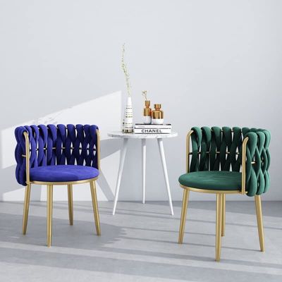 Modern Velvet Armchair with Golden Metal Leg - Blue