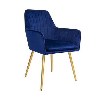 Mid-Century Velvet Upholstered Armchair with Golden Legs - Blue