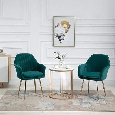 Mid-Century Velvet Upholstered Armchair with Golden Legs - Green