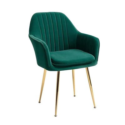 Mid-Century Velvet Upholstered Armchair with Golden Legs - Green