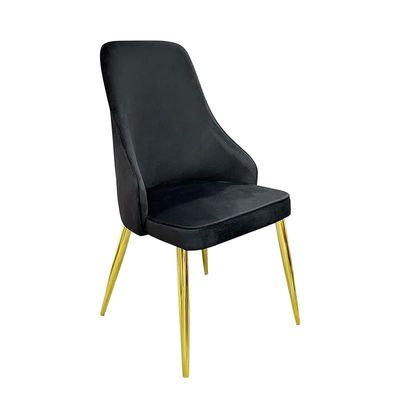 Modern Velvet Upholstered Flannelette Dining Chair with Golden Metal Leg - Black