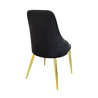 Modern Velvet Upholstered Flannelette Dining Chair with Golden Metal Leg - Black