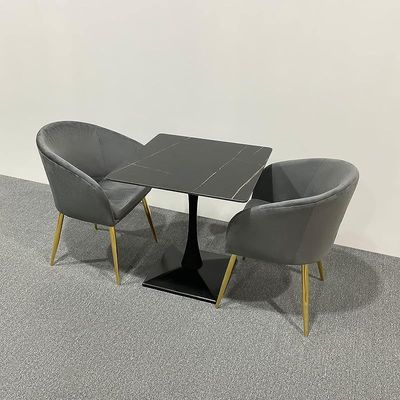 Modern Velvet Upholstered Flannelette Dining Chair with Golden Metal Leg - Grey
