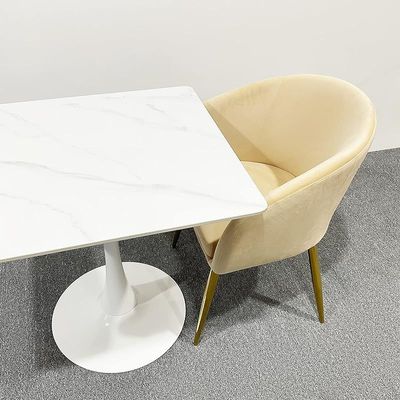 Modern Velvet Upholstered Flannelette Dining Chair with Golden Metal Leg - Beige