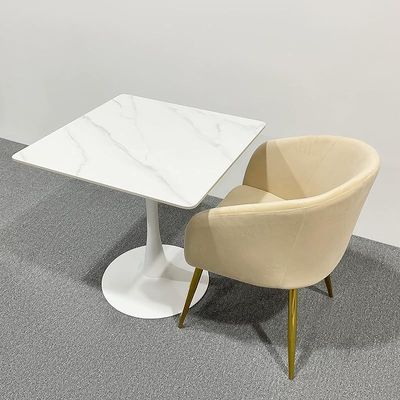Modern Velvet Upholstered Flannelette Dining Chair with Golden Metal Leg - Beige