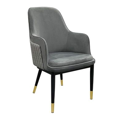 Velvet Upholstered Stainless Steel Armchair with Golden Legs - Grey
