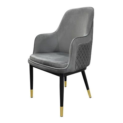 Velvet Upholstered Stainless Steel Armchair with Golden Legs - Grey