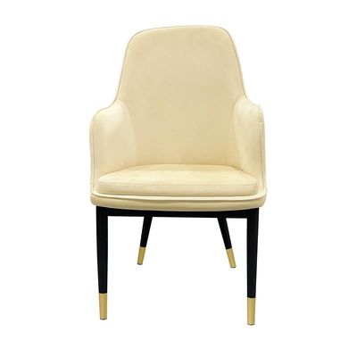 Velvet Upholstered Stainless Steel Armchair with Golden Legs - Beige