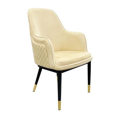 Velvet Upholstered Stainless Steel Armchair with Golden Legs - Beige