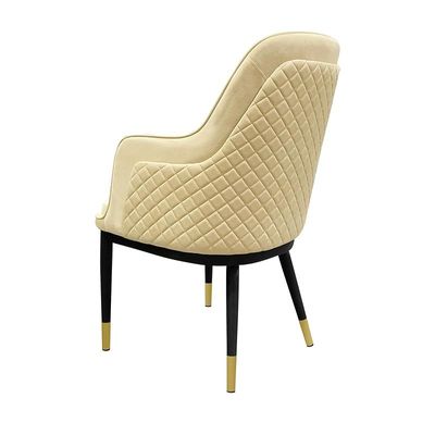 Velvet Upholstered Stainless Steel Armchair with Golden Legs - Beige