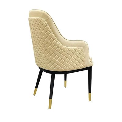 Velvet Upholstered Stainless Steel Armchair with Golden Legs - Beige