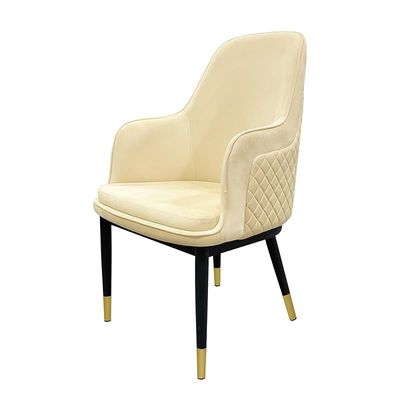 Velvet Upholstered Stainless Steel Armchair with Golden Legs - Beige