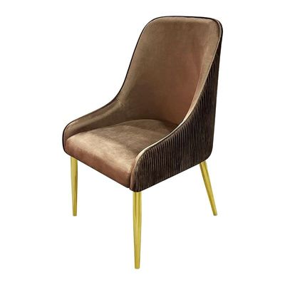 Velvet Upholstered Stainless Steel Armchair with Golden Legs - Brown