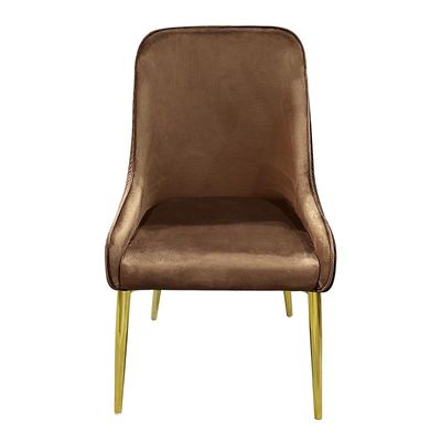 Velvet Upholstered Stainless Steel Armchair with Golden Legs - Brown