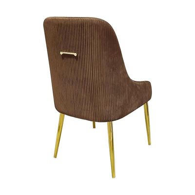 Velvet Upholstered Stainless Steel Armchair with Golden Legs - Brown