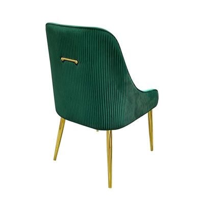 Velvet Upholstered Stainless Steel Armchair with Golden Legs - Green