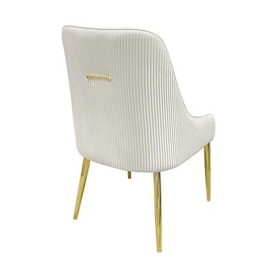 Velvet Upholstered Stainless Steel Armchair with Golden Legs - White