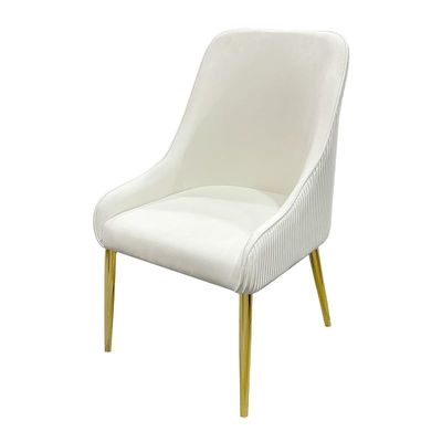 Velvet Upholstered Stainless Steel Armchair with Golden Legs - White