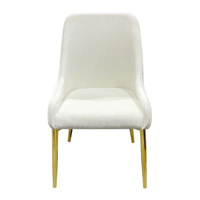 Velvet Upholstered Stainless Steel Armchair with Golden Legs - White