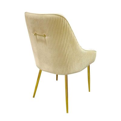 Velvet Upholstered Stainless Steel Armchair with Golden Legs - Beige