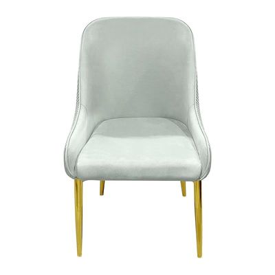 Velvet Upholstered Stainless Steel Armchair with Golden Legs - Light Grey