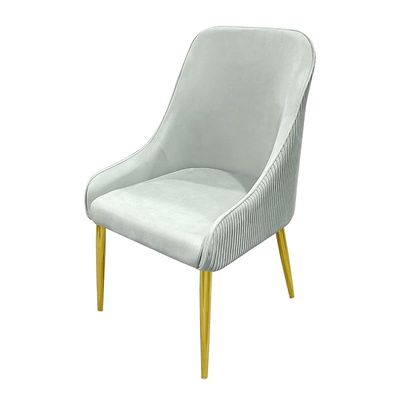 Velvet Upholstered Stainless Steel Armchair with Golden Legs - Light Grey